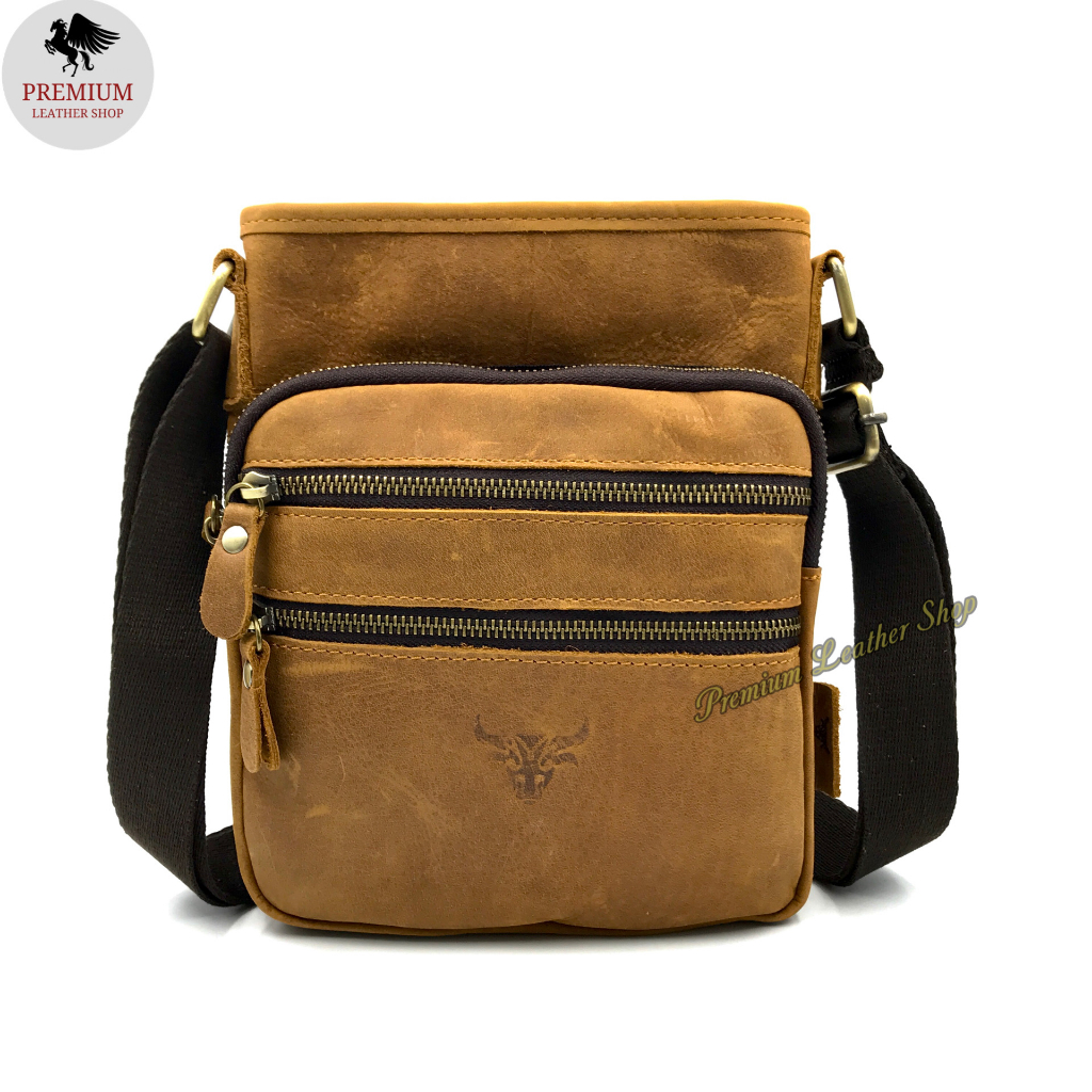 Rush Rider Full Cowhide Leather Sling Bag Men Slim Crossbody Bag ...