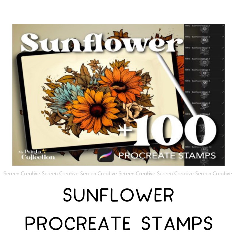 P685 Procreate Sunflower Stamps (Nature brushes, botanical brush ...