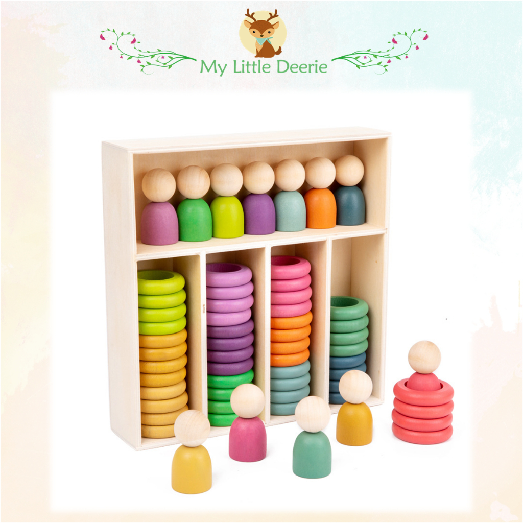 Wooden Rainbow Colour Rings Little Friends (12 Colours) Sorting ...