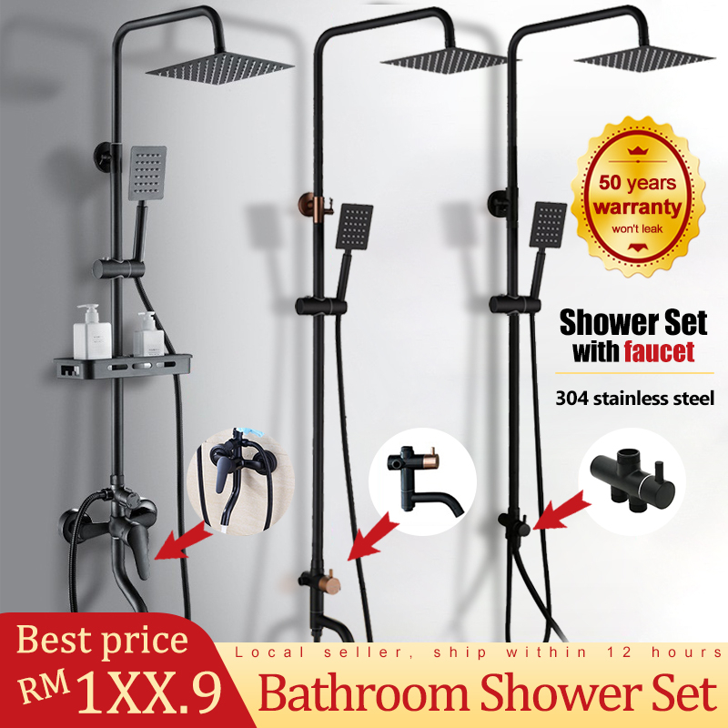 Shower Set 3 Function Black Square / Round shower head Bathroom copper Wall Hand Shower Faucet