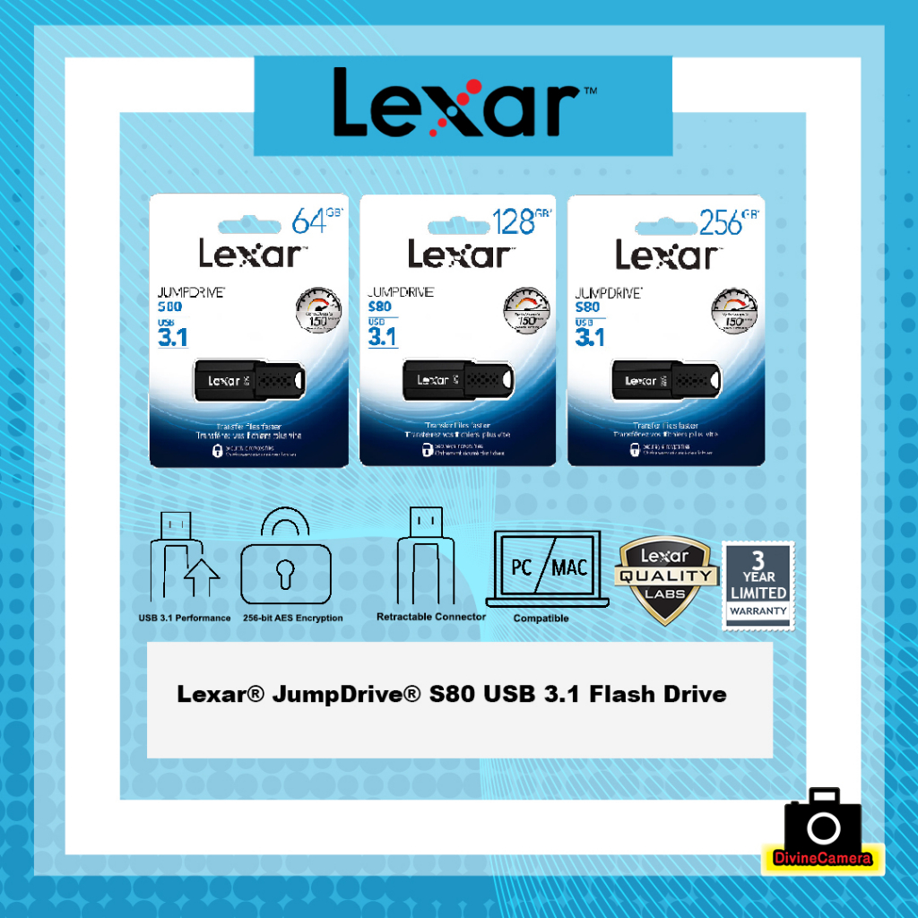 Lexar® JumpDrive® S80 USB 3.1 Flash Drive 64GB/128GB/256GB | Shopee ...