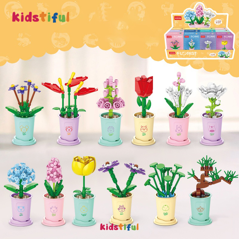 bonsai Flower Creative DIY bunga Building Blocks Tabletop Decoration