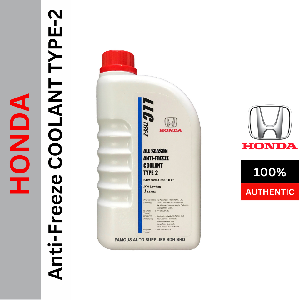 ORIGINAL HONDA GENUINE ANTIFREEZE COOLANT LLC TYPE2 (1LITRE) BLUE