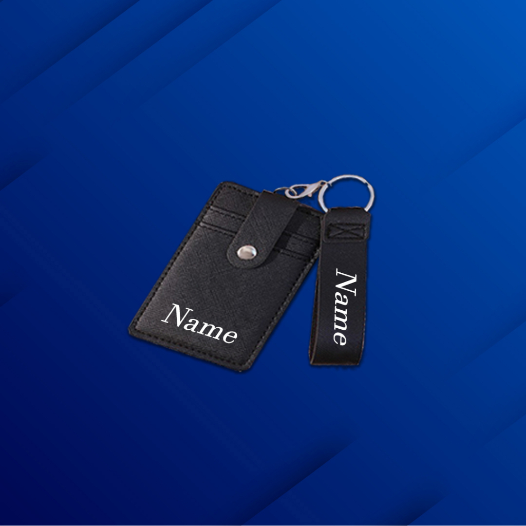 Customize name logo on id card touch n go card holder with key lanyard