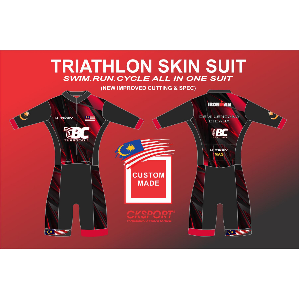 custom made triathlon skin suit with trisuit pad cycle swim run in one suit Shopee Malaysia