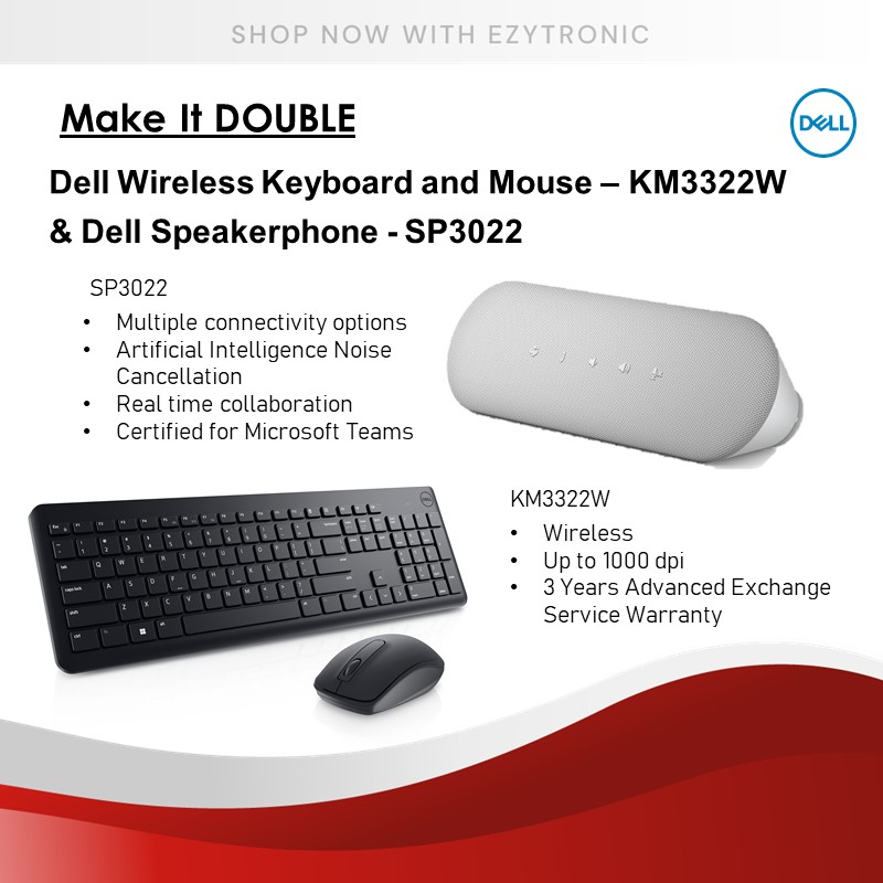 Dell KM3322W & SP3022 Wireless Keyboard and Mouse & Noise Cancellation  Speakerphone [ Save Up RMXXX ]