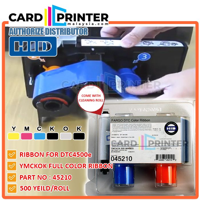 ECO YMCKOK HID FARGO DTC4500/DTC4500e SERIES PRINTER CARD ID RIBBON ...