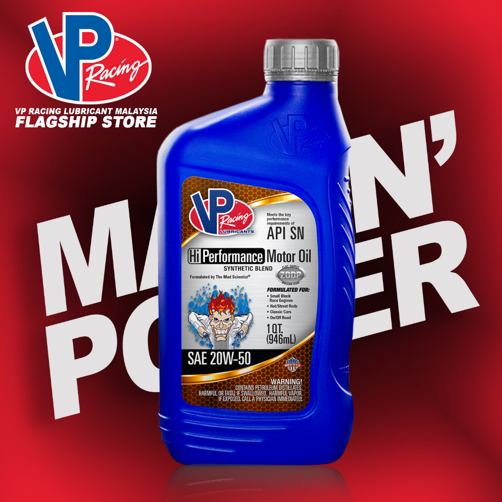 VP Racing Hi-Performance 20W-50 Synthetic Blend with ZDDP Engine Oil ...