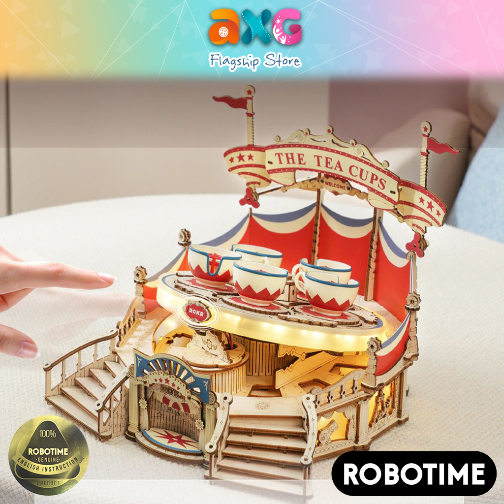 Robotime Rokr DIY Music Box Tilt-A-Whirl 3D Wooden Building Block ...