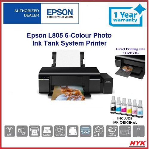 Epson L805 Single Function WiFi Photo 6 Color Ink Tank Printer/ Print ...