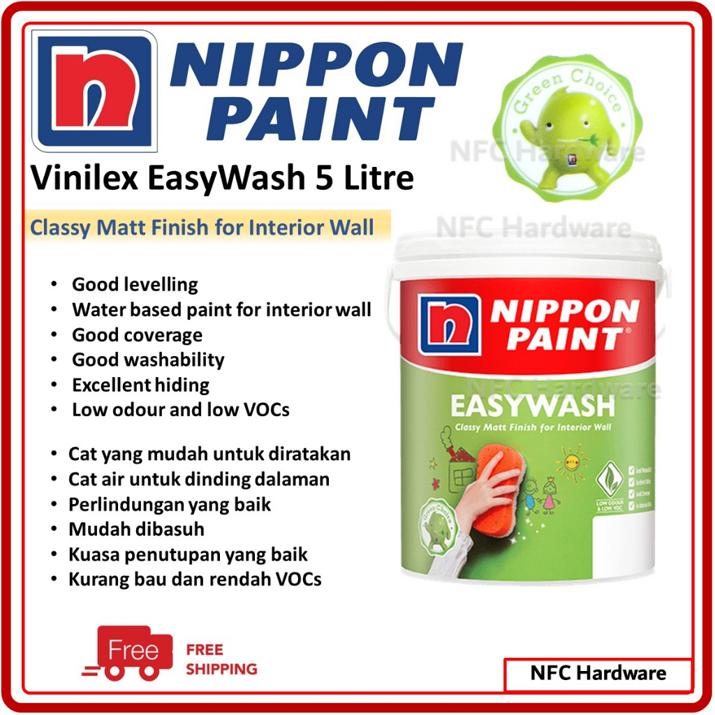 [Free Shipping] NIPPON PAINT Vinilex EasyWash 5 Litre (Cat Air untuk