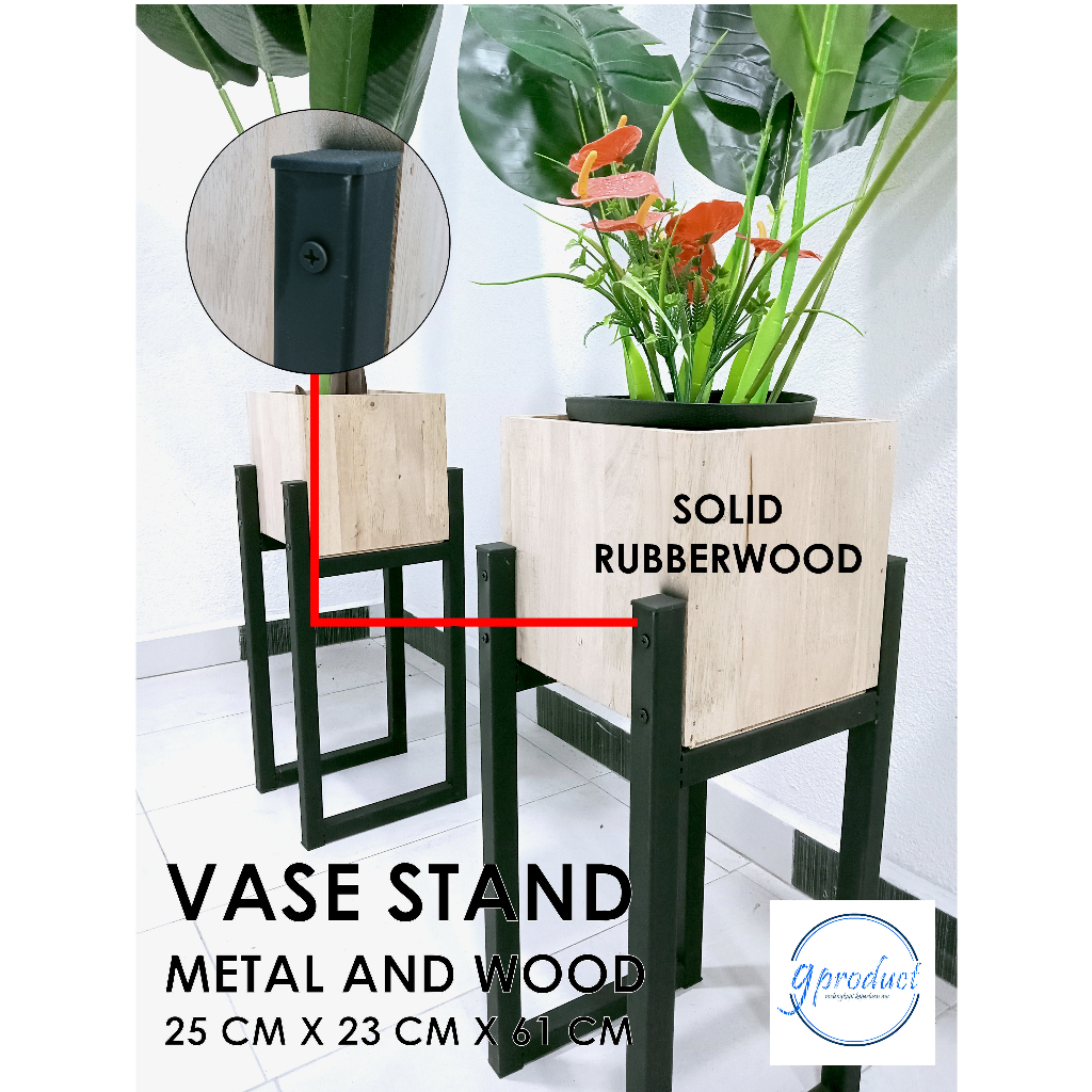 VASE STAND | FLOWER POT | WOOD AND METAL | KAKI PASU | BUNGA | KAYU DAN ...