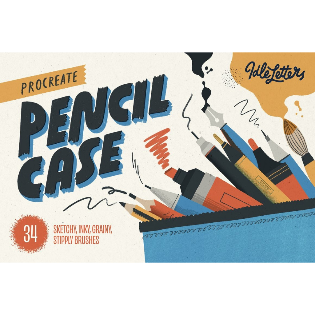 [P280] Idle Letters Pencil Case Procreate Brushes Sketch Ink