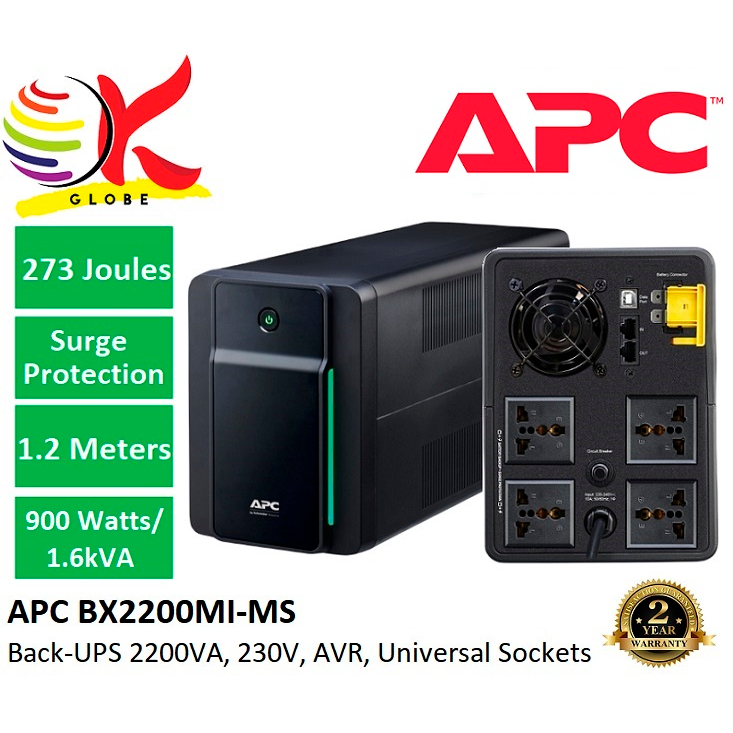 APC BX2200MI-MS 2200VA, 230V BACK UPS AVR UNIVERSAL SOCKET WITH BATTERY ...