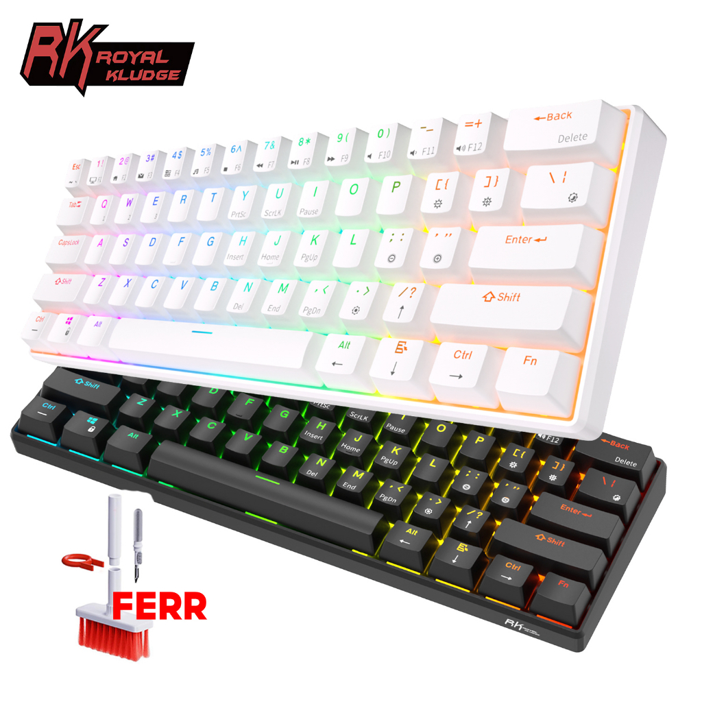 RK61 61 Keys Bluetooth / 2.4G Wireless / USB Wired Three Modes Red Switch  Tablet Mobile Gaming Mechanical Keyboard with RGB Backlight, Cable Length:  1.5m (White)