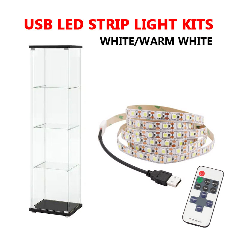 White Warm White USB LED Strip Light Kits For IKEA Detolf Glass