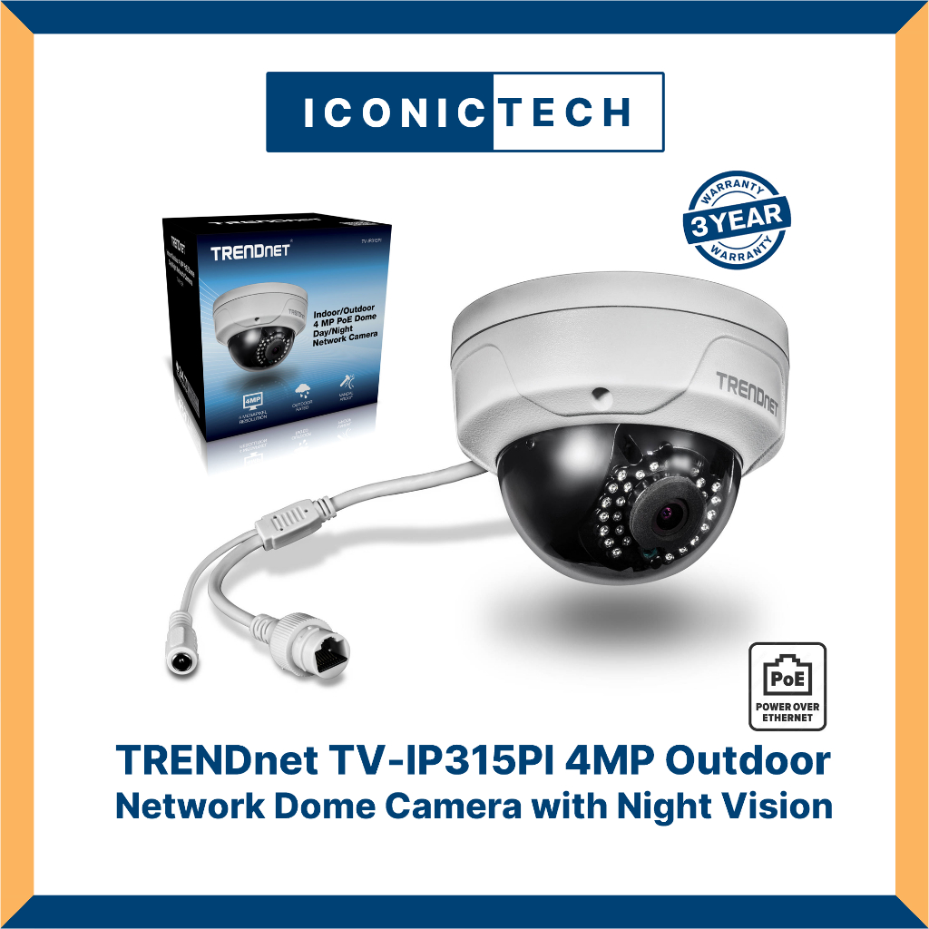 Trendnet TV IP PI Indoor Outdoor Megapixel HD PoE IR Dome Style Day Night Network Camera