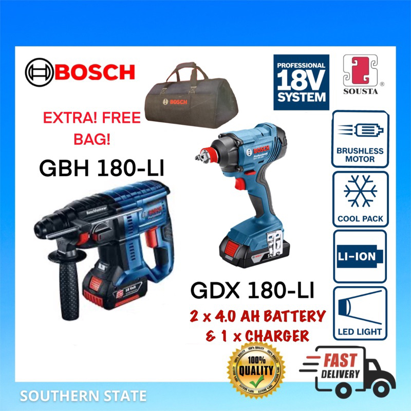 Bosch Gdx 180 Li Cordless Impact Wrench And Gbh 180 Li Brushless Rotary