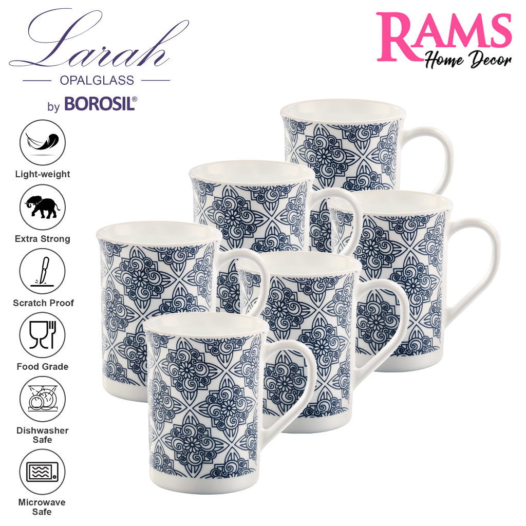 Borosil 6 Pcs 350ML Larah Series Opalware Mug Set - Kuba Blue / Kuba ...