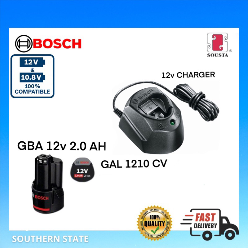 BOSCH 12V BATTERY CHARGER GAL1210CV AND BOSCH GBA 12V 2.0AH LIION