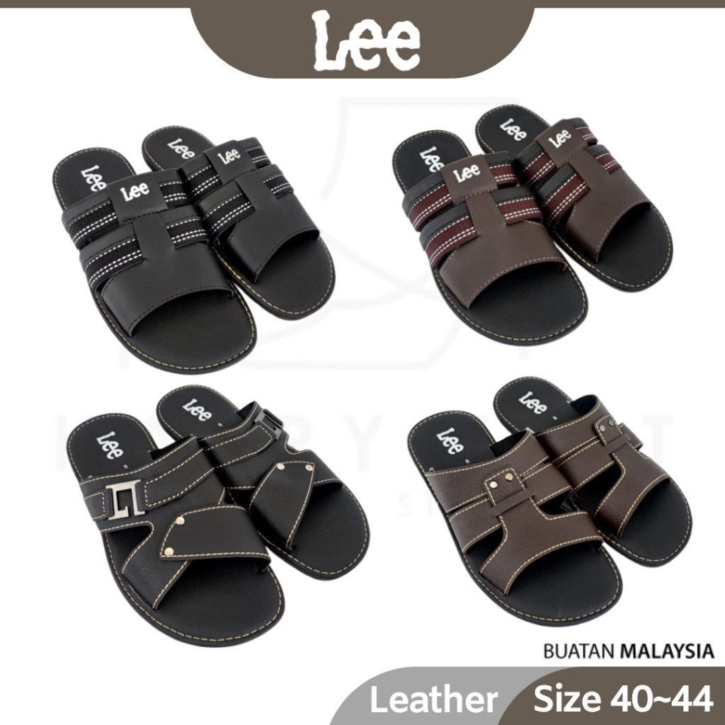 LEE Men Leather Non Slip Sandals Shoes Slipper Slip Ons Strap Shoe Selipar Kasut Fit Flop Lelaki PU Faux Leather Kulit Shopee Malaysia