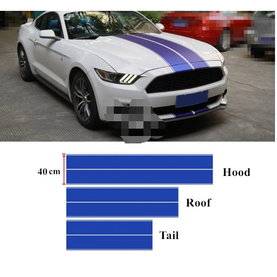 3pcs Sport Racing Stripes Car Hood Roof Tail Sticker Auto Body Front ...