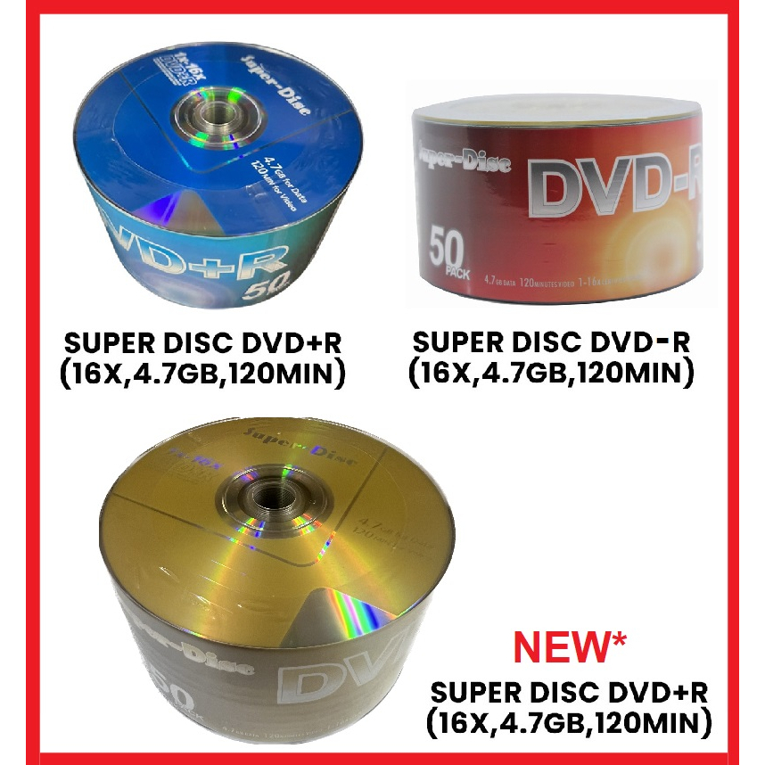 SUPER DISC DVD+R DVDR 16X 4.7GB 120Min Blank DVDR DISC 50 PCS / PACK