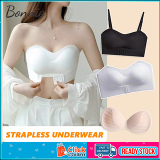 Strapless Bra for Women Front Buckle Push-Up Bra，Non-Slip Tube Top  Invisible Bra with Detachable Straps Underwear (Color : Black, Size : Small)