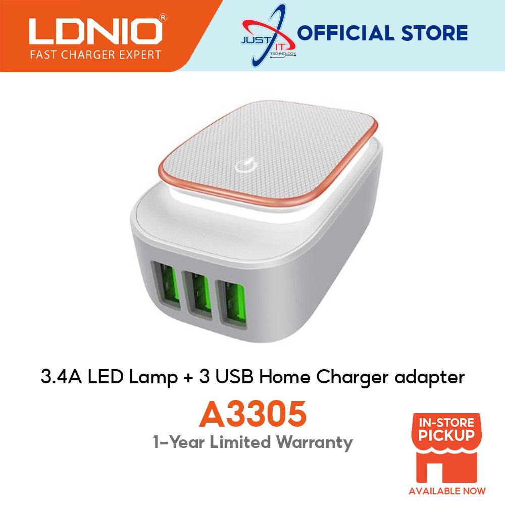 LDNIO A3305 LED Touch Lamp 3.4A Dual USB Output Port Auto ID USB