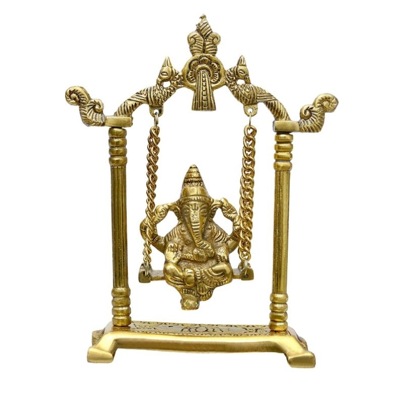 Buy Two oustaches Brass Statue Ganesha on Jhula Swing Idol for Hoe