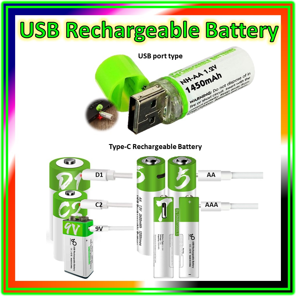 Type C USB Rechargeable Batteries (with USB Port or without USB Port ...