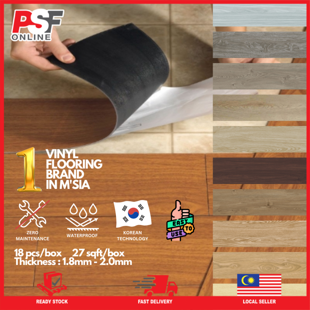1.8mm Thick Vinyl Sticker Flooring DIY in Carton Shopee Malaysia