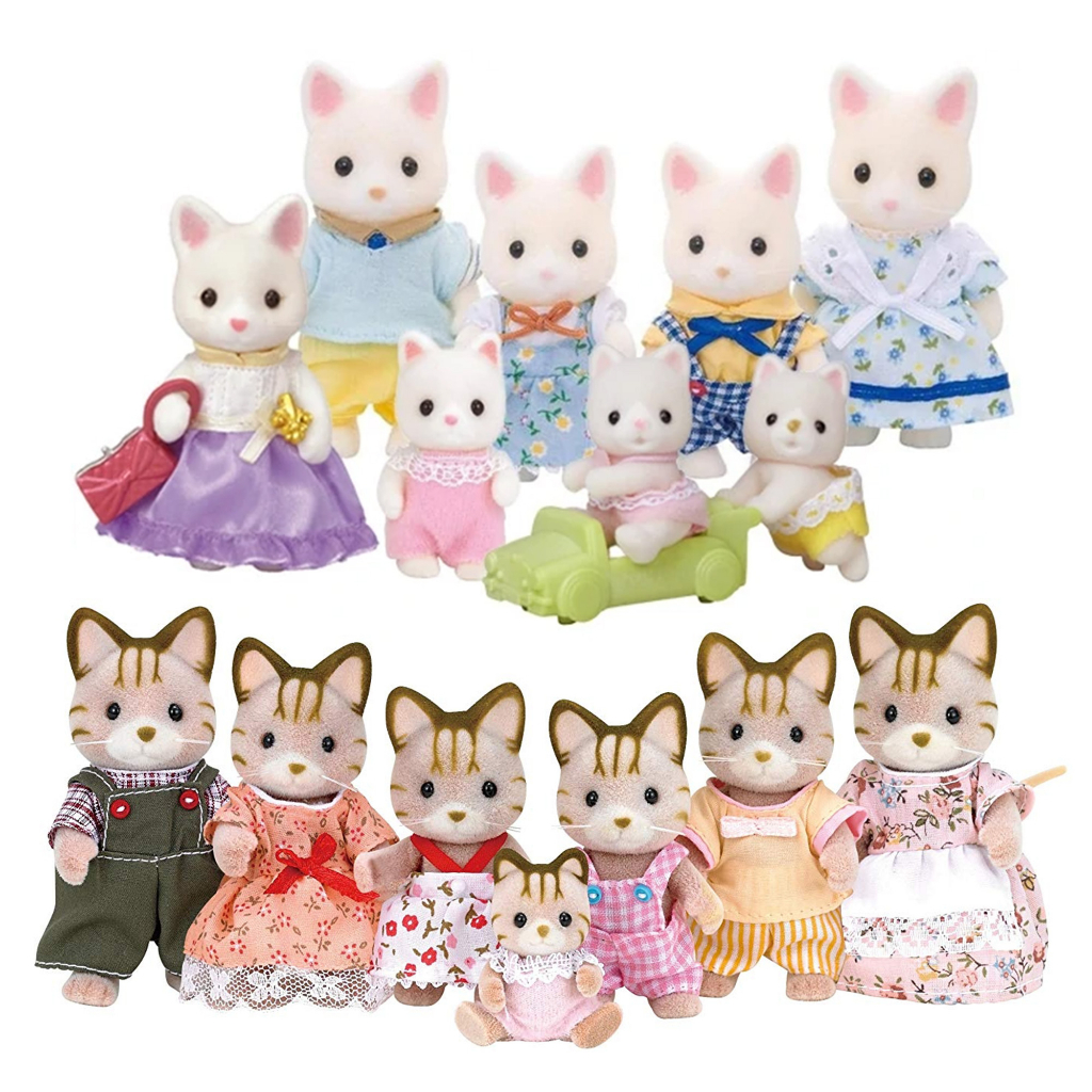 Pre owned Epoch Sylvanian Families Silk cat kitten family with dress doll animal forest collectible striped whiskers Shopee Malaysia