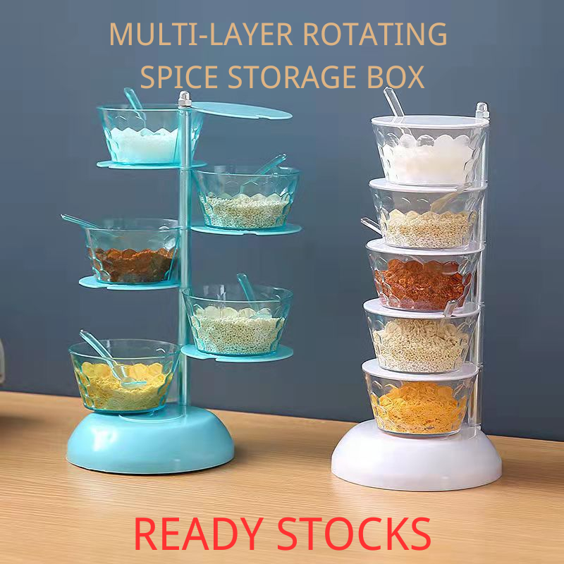 Rotating 5 Layer Crystal Seasoning Bowl Rotatable Box Vertical | Shopee ...