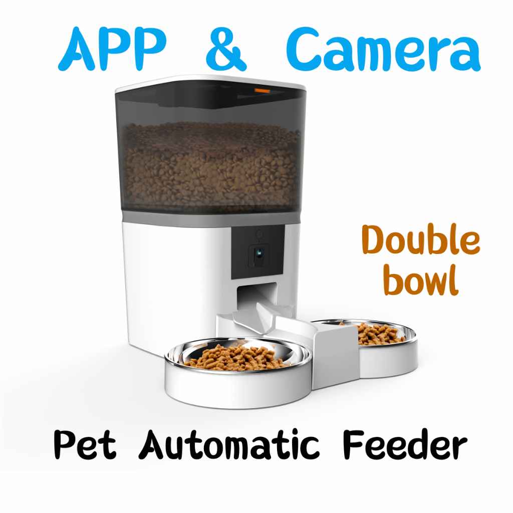 6L Pet Feeder Automatic with Camera Cat Dog Food Dispenser 2 Bowl WIFI
