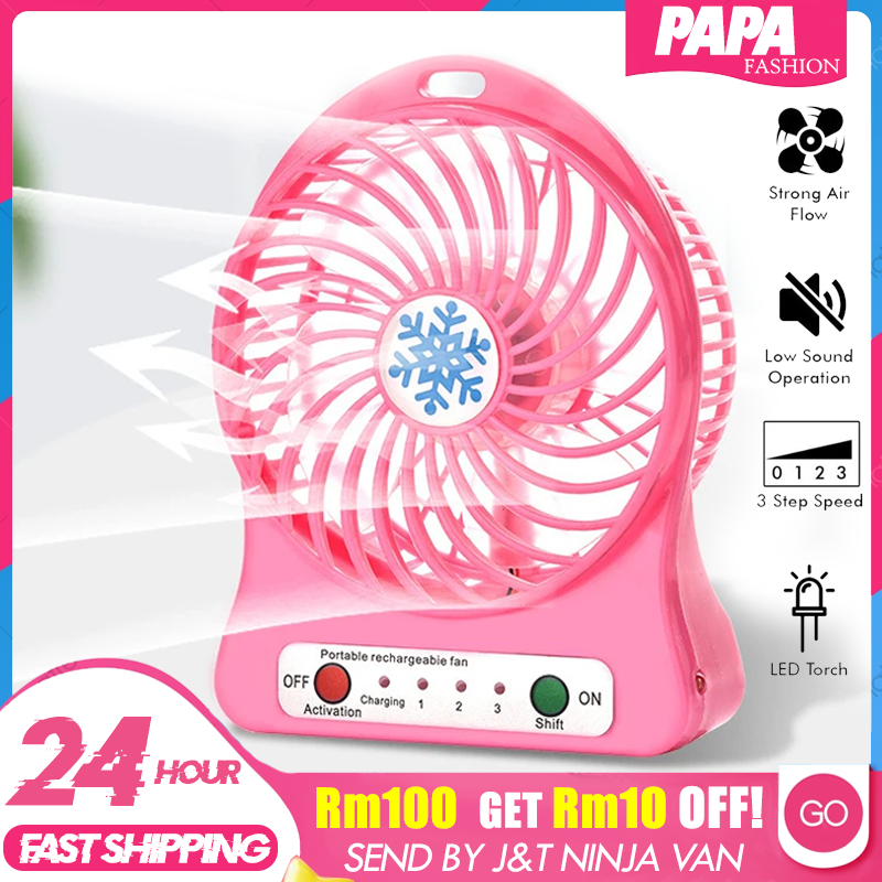 Portable Rechargeable Mini Fan Table USB 3 Speed Kipas Mini With Led