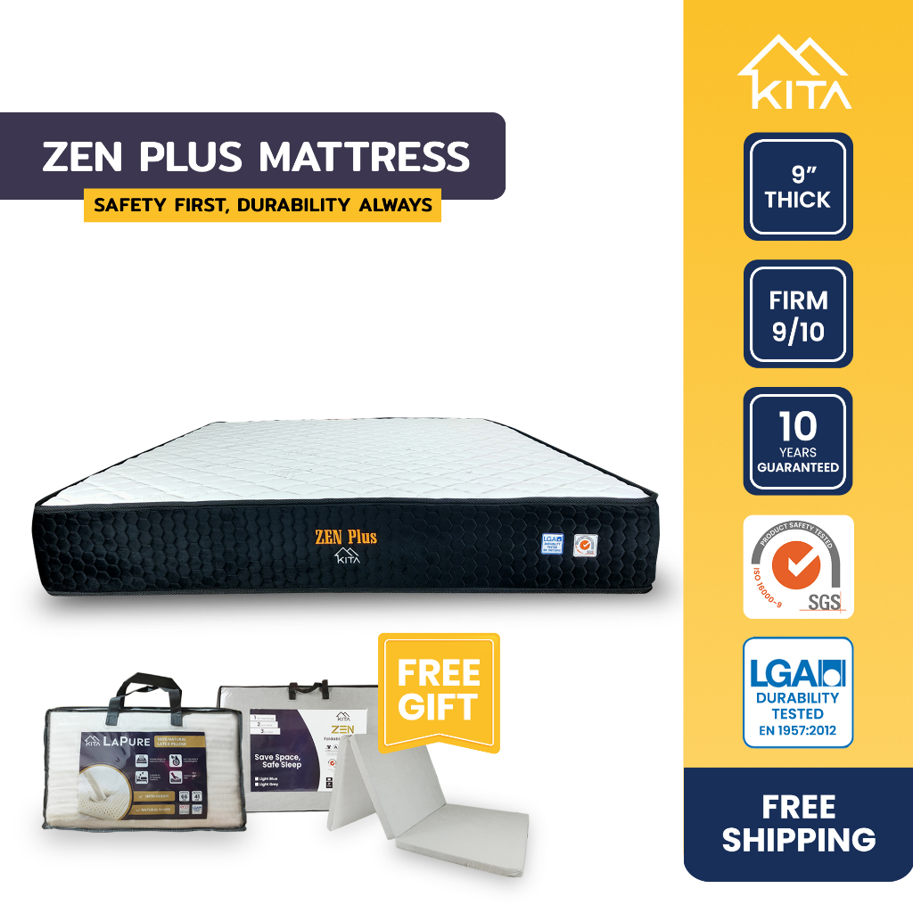 KITA ZEN PLUS Mattress (9 inch), Solid Foam, Sizes (Single, Super