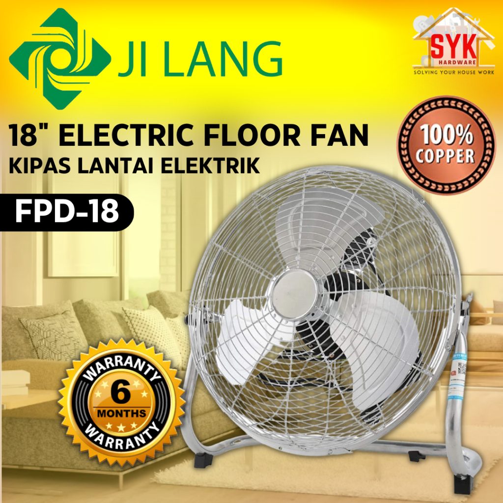 SYK JI LANG FPD18 18" 85W 100 Copper Electric Floor Fan Industrial