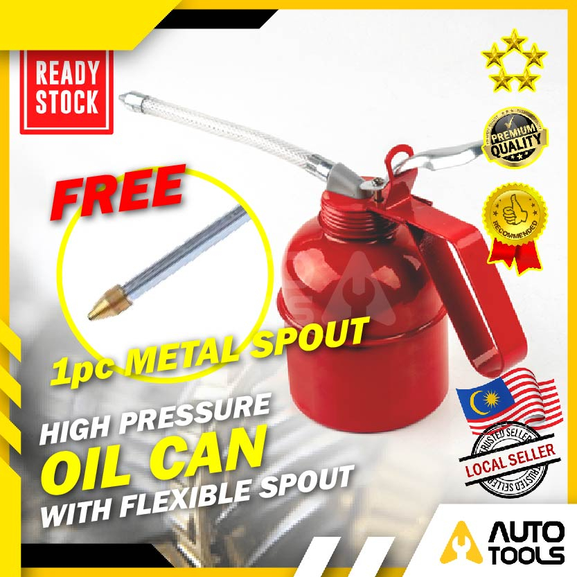 High Pressure Red Oil Can Oil Pump Pot with Flexible Spout Free Metal