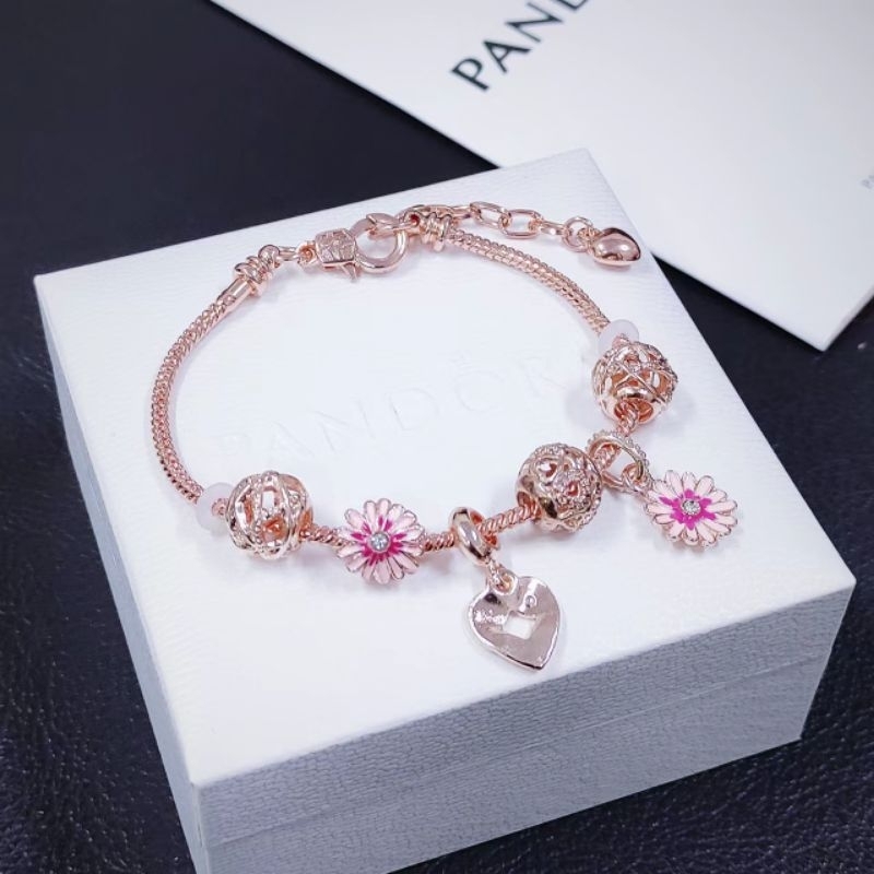 Pandora Rose Gold Flower Series Rantai Tangan Shopee Malaysia