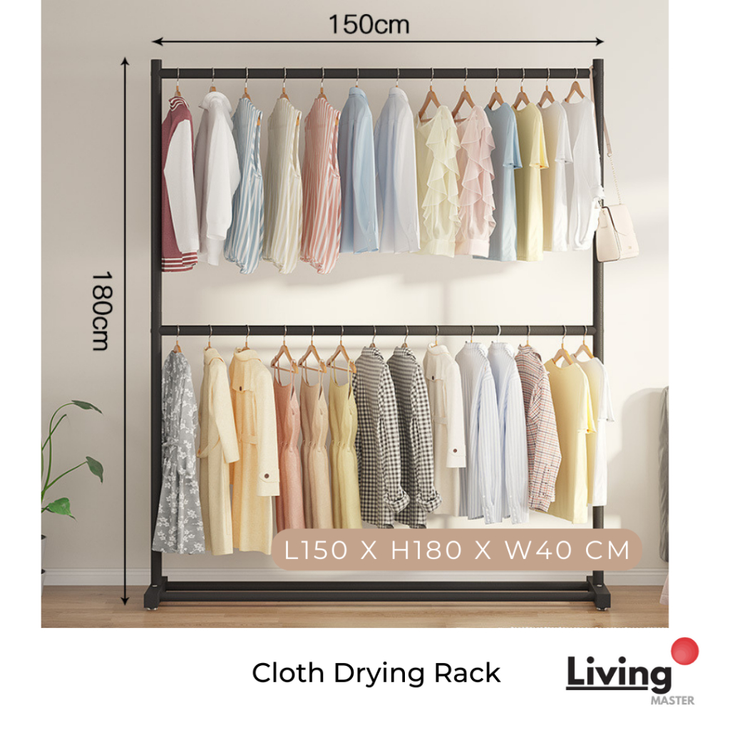 Double Layer Clothes Hanging Rack Coat Hanger Laundry Cloth Drying Rack ...