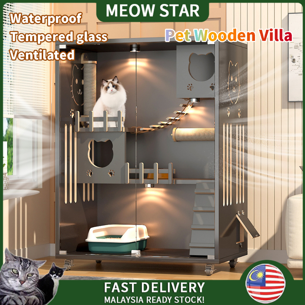 Mobile Wooden Cat Cage Large Sangkar Kucing Besar Pets Cages Cat House