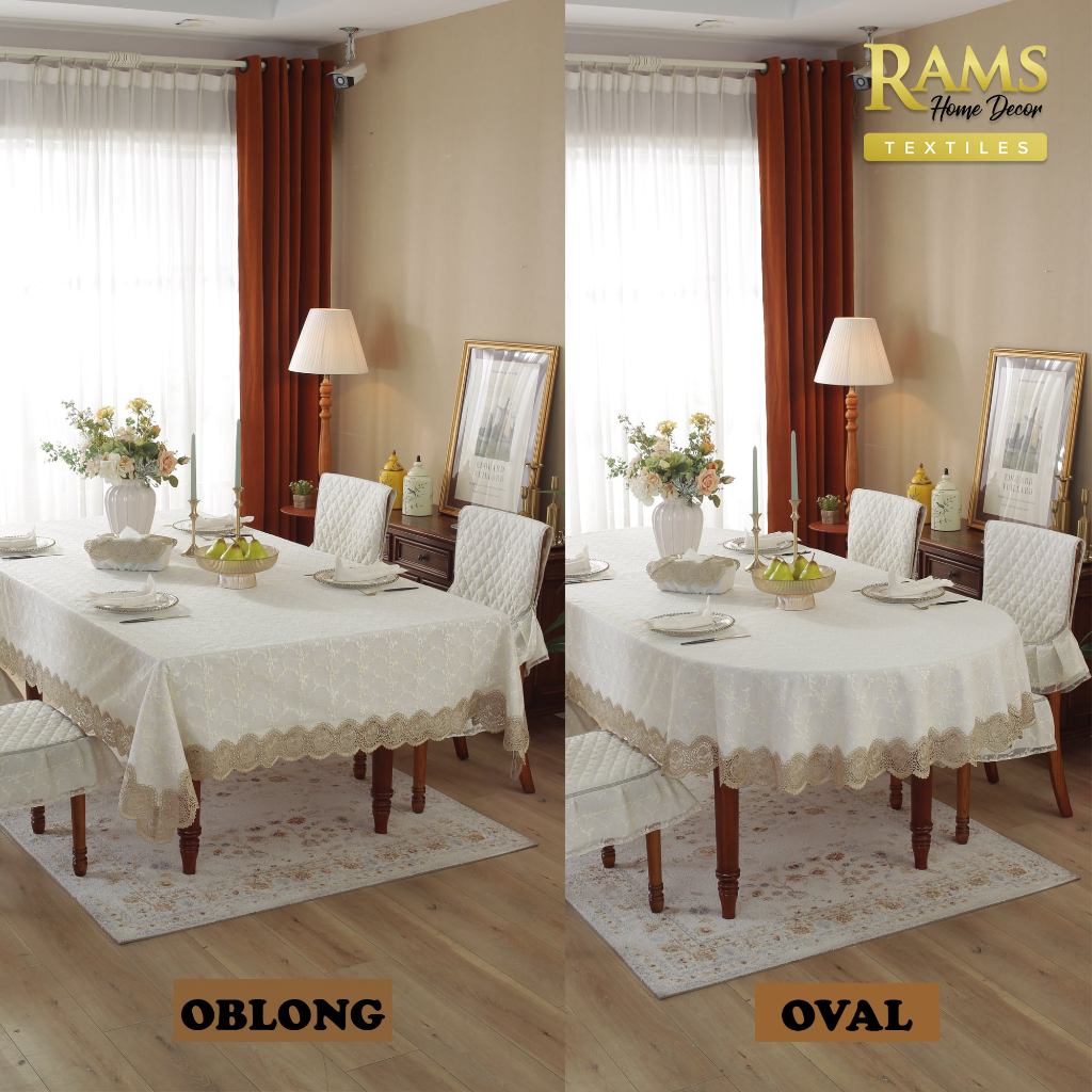 Embroidered Lace Oval Oblong Table Cloth / Dining Table Cover For 6 8 ...