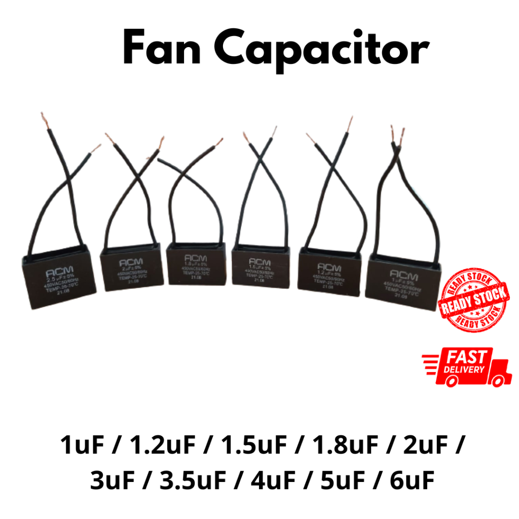 CBB61 Fan Capacitor Kapasitor Kipas Siling Exhaust Fan 1uF 1.2uF 1.5uF