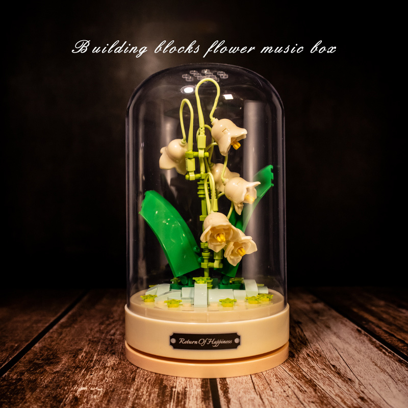 现货 Flowers Music Box Building Blocks Rose Flower Creative DIY Bunga