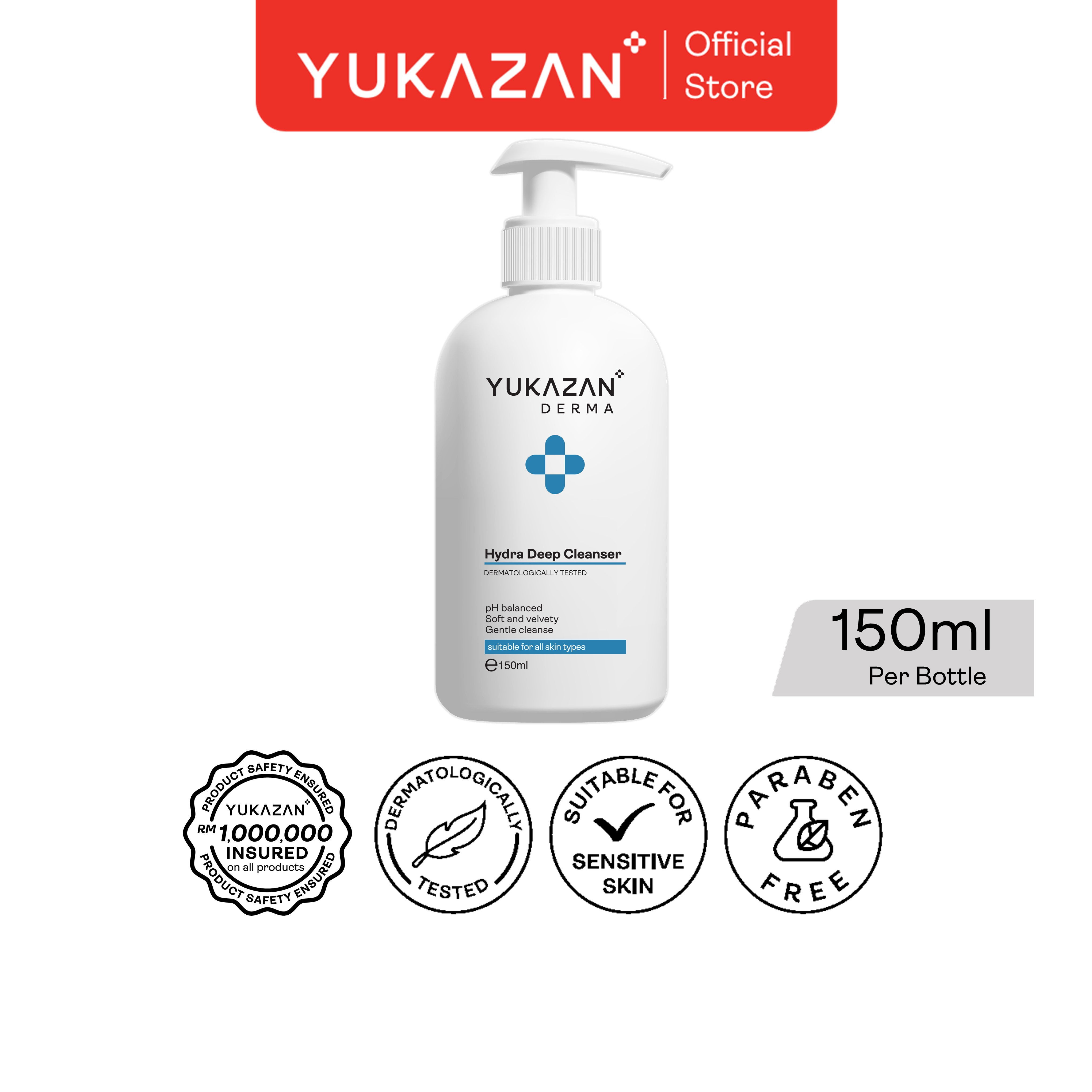 Yukazan Derma Hydra Deep Cleanser 150ml pH Balanced Face Wash Cleanser
