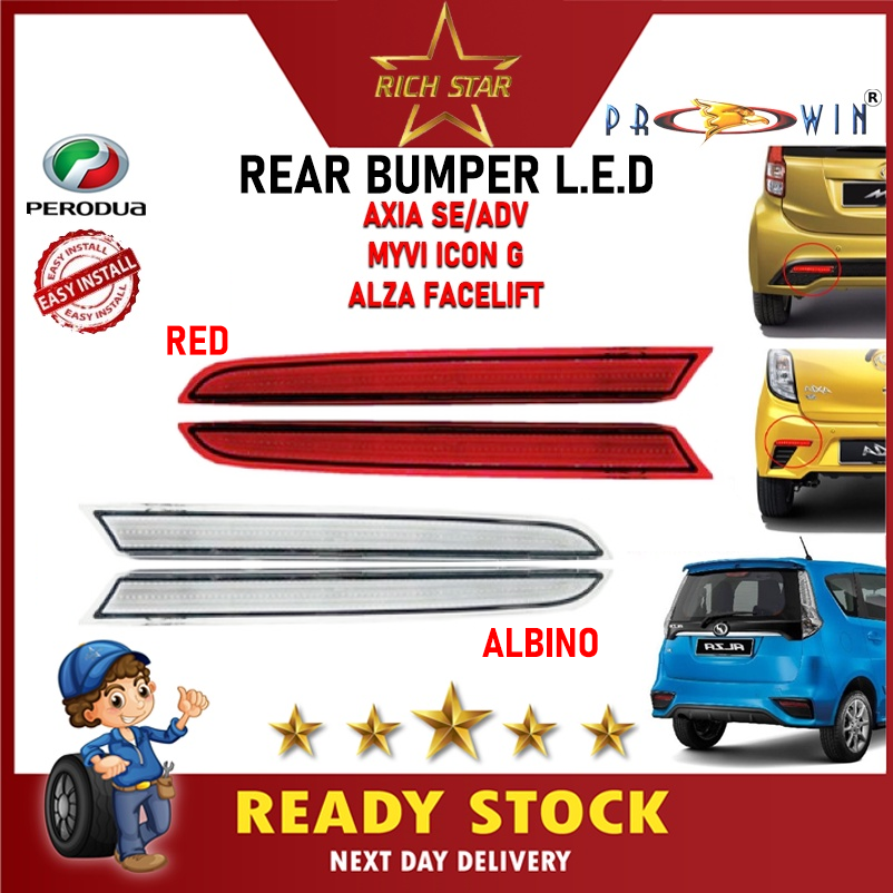 【Perodua Axia SE/Advance/ALZA(Facelift 2018)Myvi Icon(G-Spec/X)LED REAR BUMPER REFLECTOR LIGHT/TRANSPARENT/ALBINO 2PCS