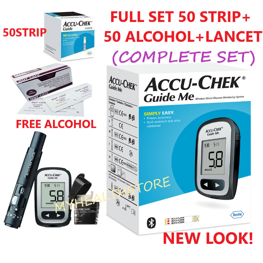 [FULL SET] Accu chek Guide Meter/Guide Me Meter Set {50Strip+50Alcohol