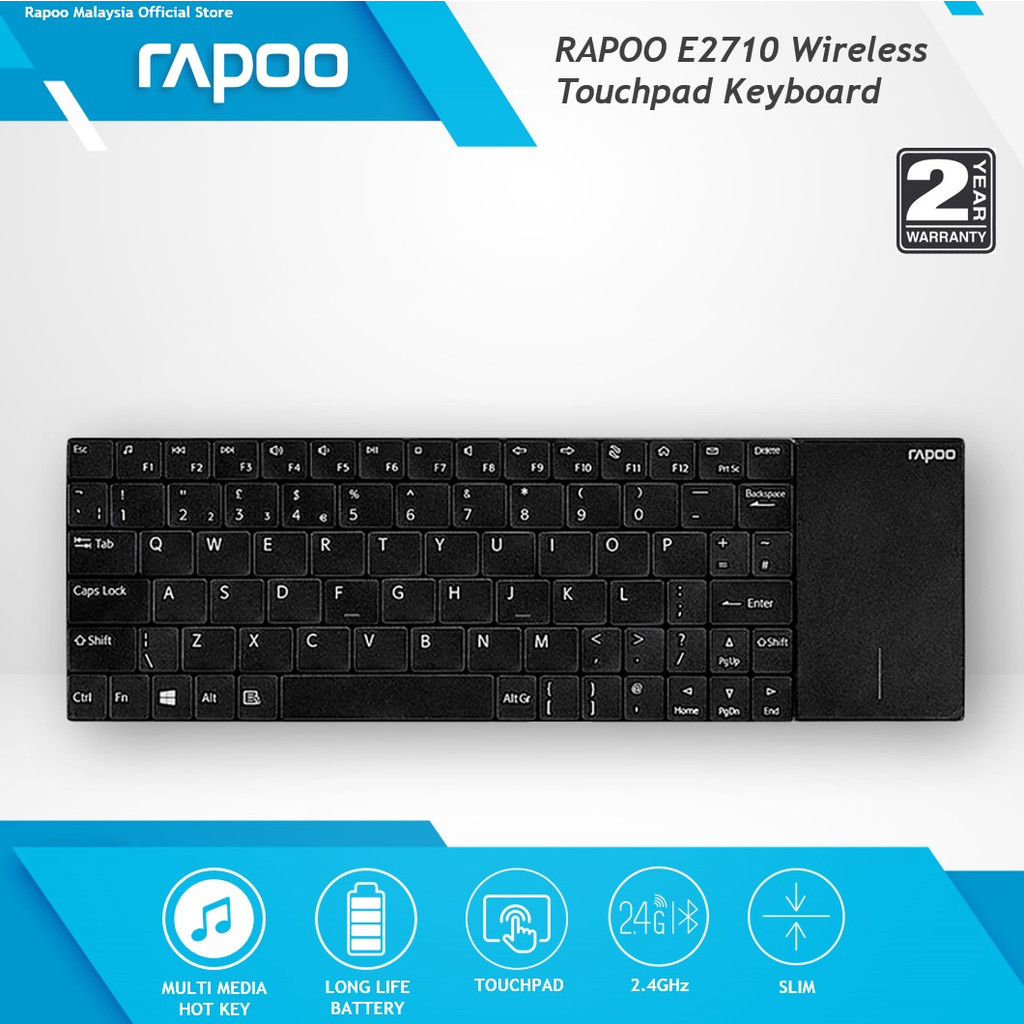Rapoo E2710 Wireless Multimedia Touchpad Keyboard 2 Years Warranty