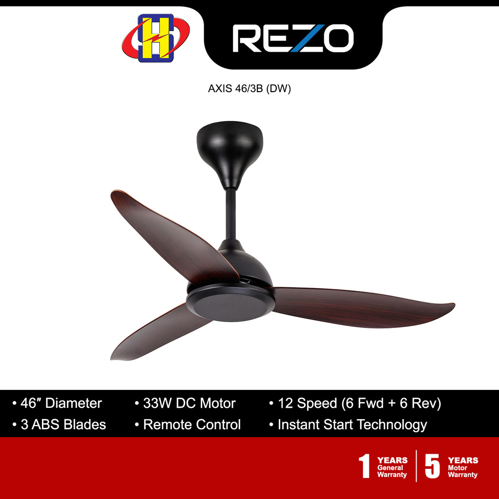 Rezo Ceiling Fan (46 Inch)(Dark Wood) 3 Blades Remote Control 12Speed